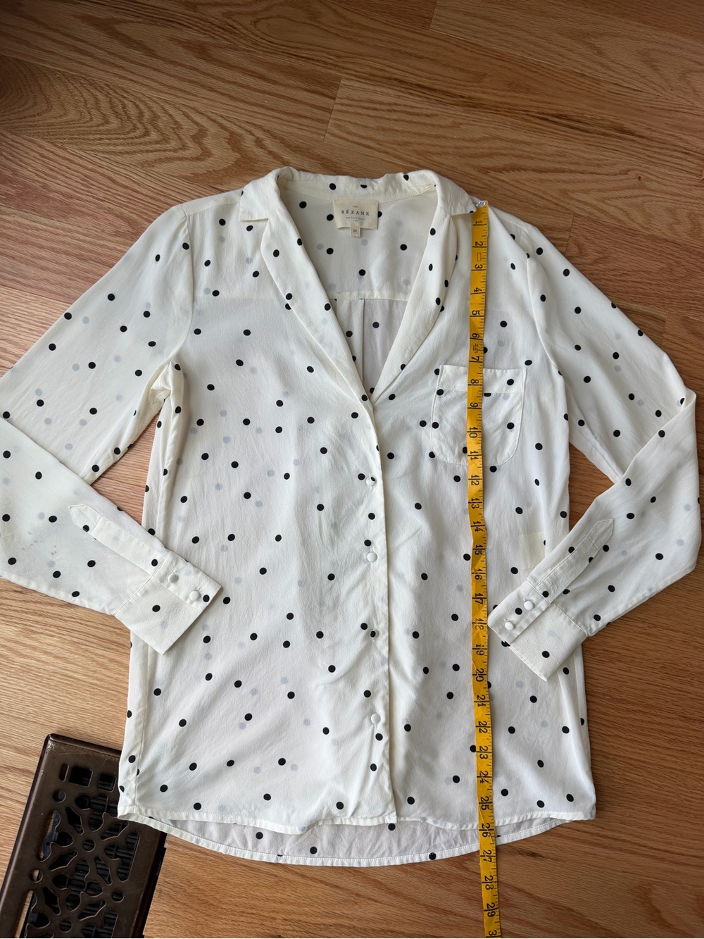 Sézane Florence Shirt 100% Silk Polka Dot Blouse Ecru Size 34 - Picture 7 of 12